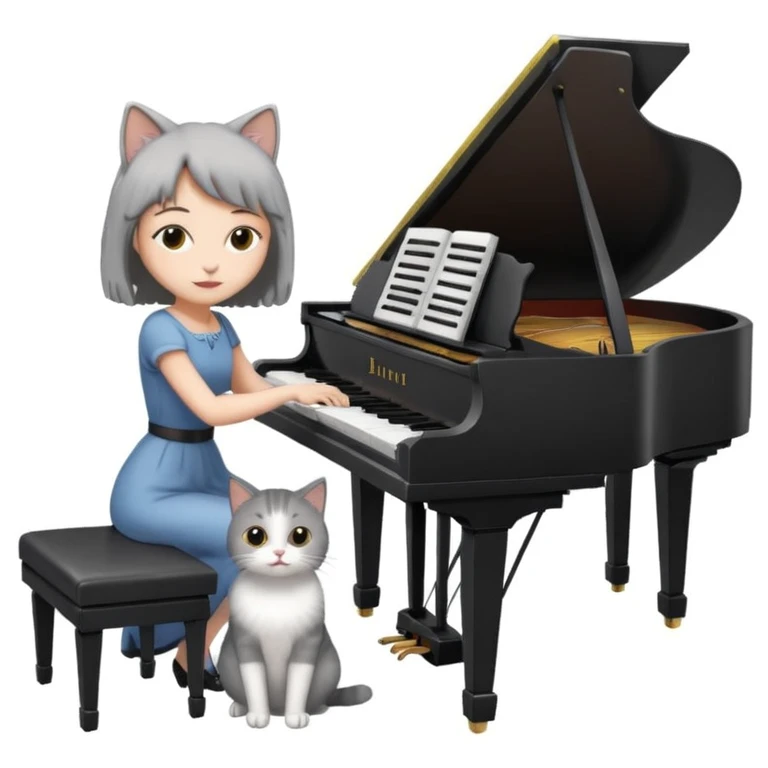 woman playing piano while her cat sits on top of the piano emoji