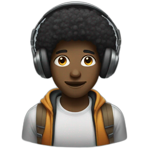 black guy with an afro wearing headphones emoji