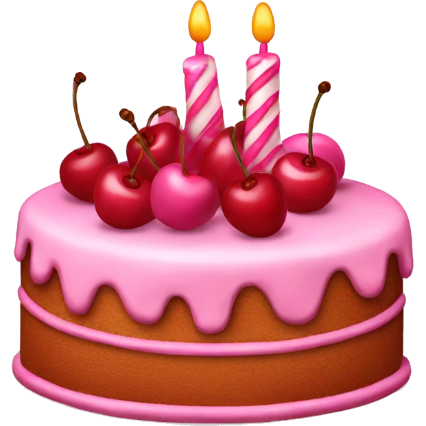 Pink birthday cake with cherries emoji