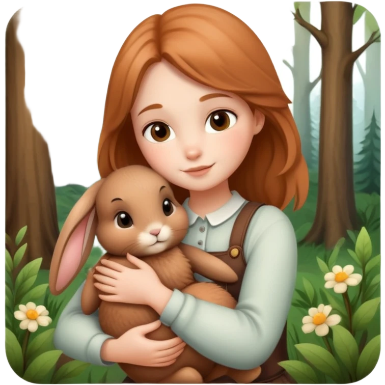 Chanterelle hugs a brown bunny emoji