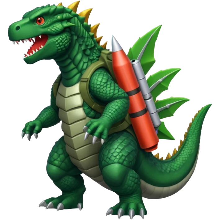 Godzilla flying with a rocket pack emoji