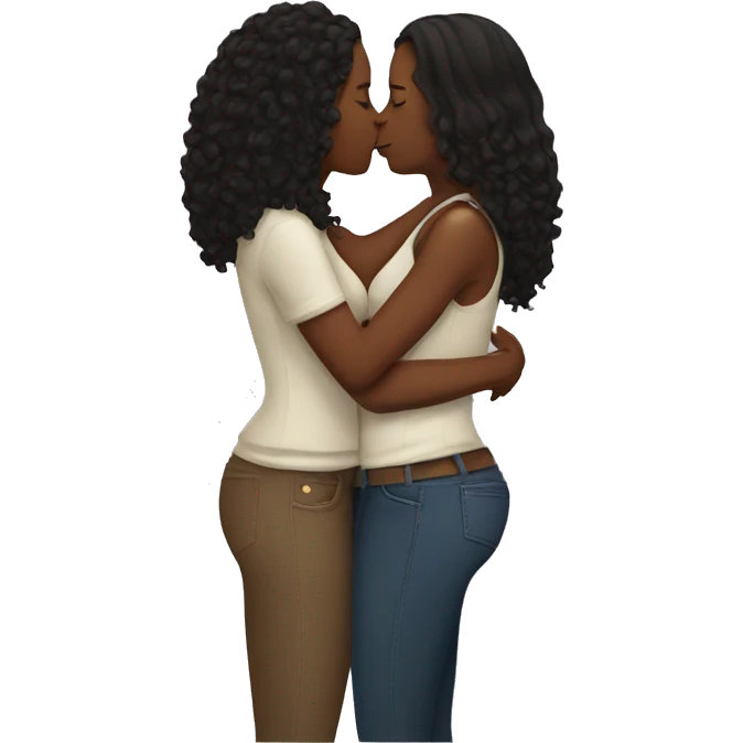 black lesbian couple with long hair kissing emoji