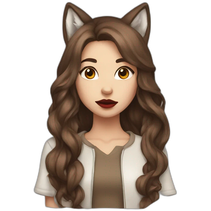  girl brown long hair lipstick wolf ears  emoji