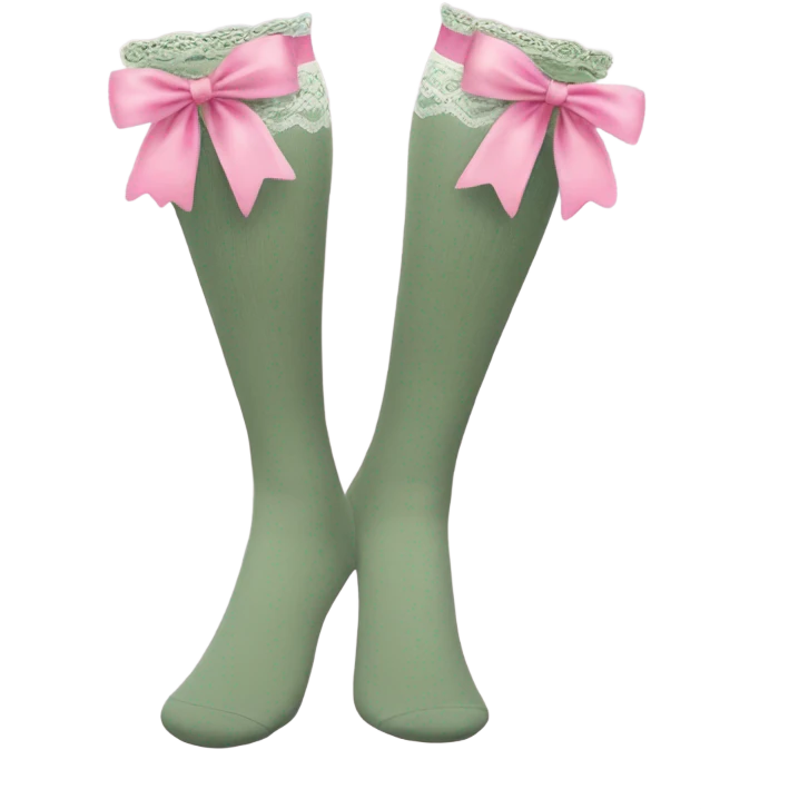 sage green long socks with pink lace and bows emoji