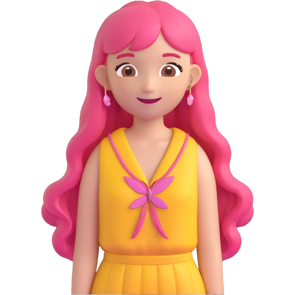 Fluttershy as a human girl emoji, long pink hair, yellow outfit, gentle smile, and butterflies emoji