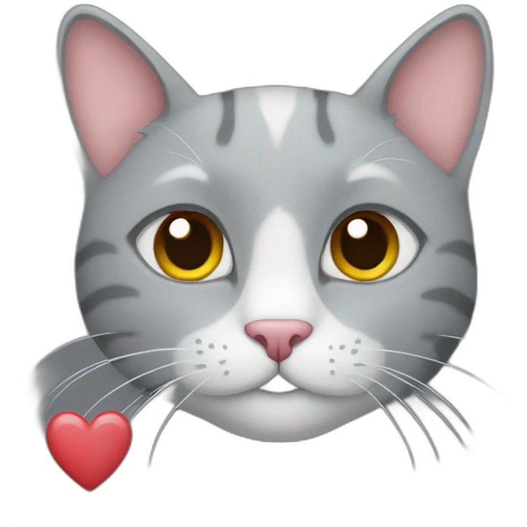 Grey cat with heart emoji