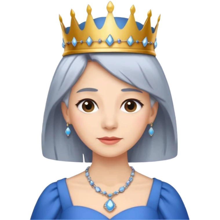 gray hair ladies with necklace and crown, with blue dress emoji
