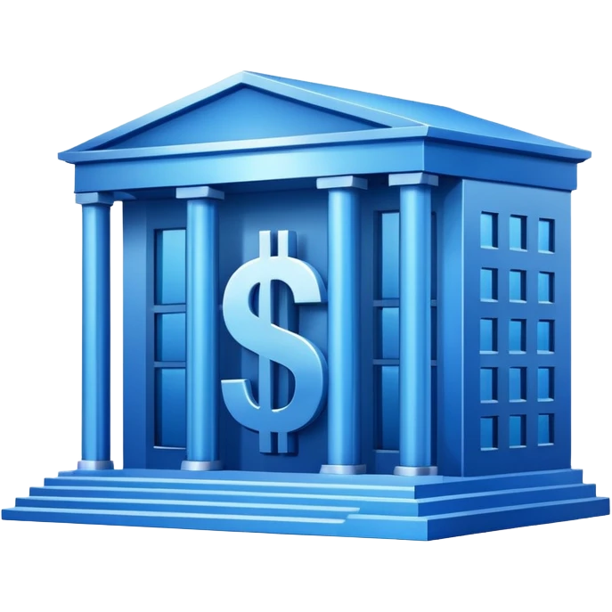 blue bank building with the $ symbol emoji