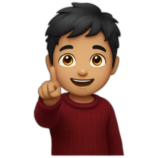 smiling and pointing 3 years old north indian with black hair wearing a dark red sweater emoji