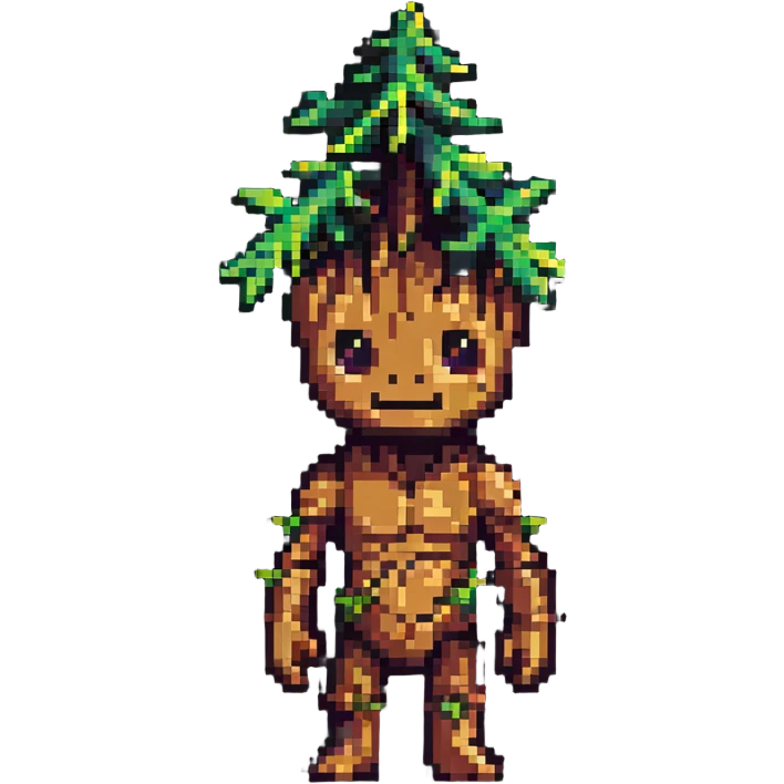 Groot tree character with simple pixelated design emoji
