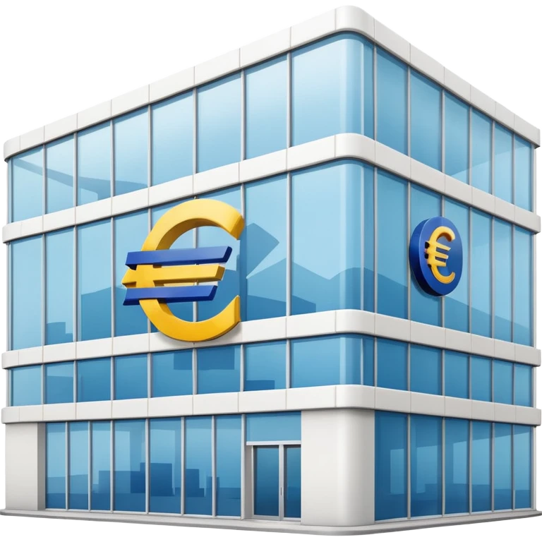 a white bank building with a large euro logo on it emoji