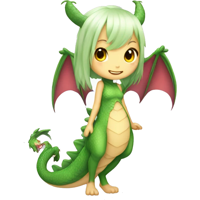 Kawaii dragon girl holding tail emoji
