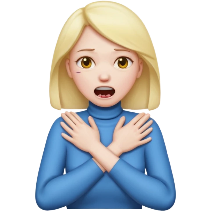 female choking her neck with her hands with her arms crossed and mouth opened emoji  emoji