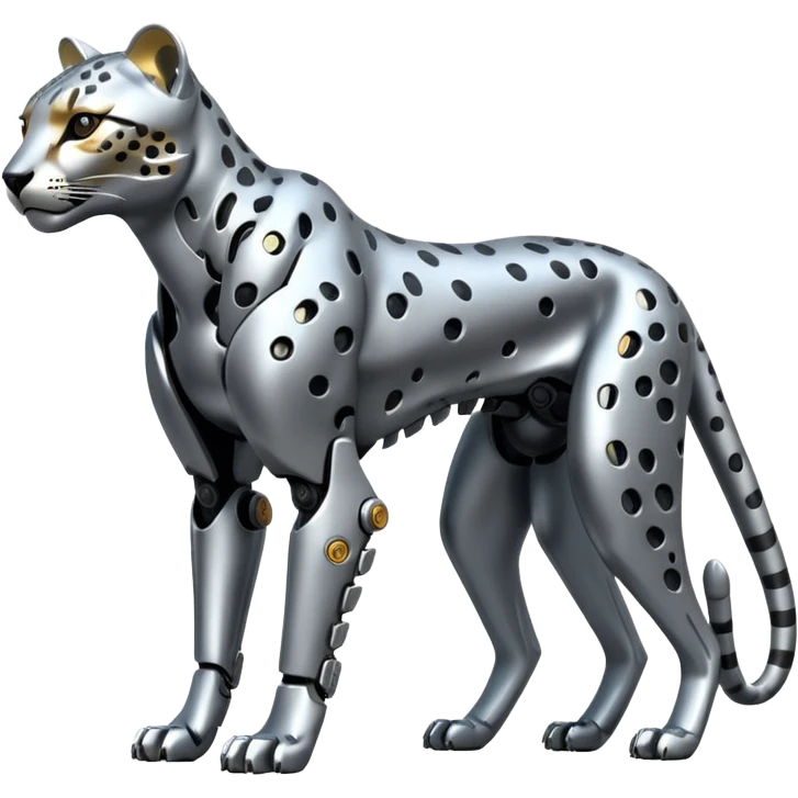 Shiny silvery metallic alloy advanced futuristic Cyberpunkcl cheetah (full body) emoji