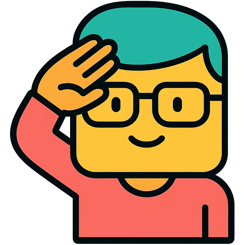 square face wearing glasses saluting, colorful outline icon style, bright colors emoji