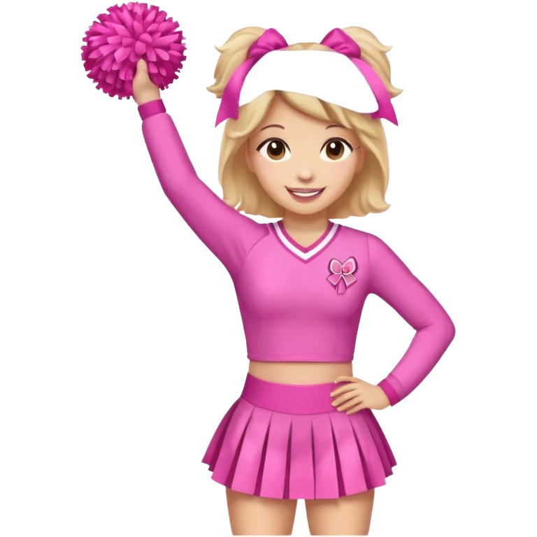 give me a full-length cheerleader in pink with pink pom poms and a breast cancer ribbon on the top emoji