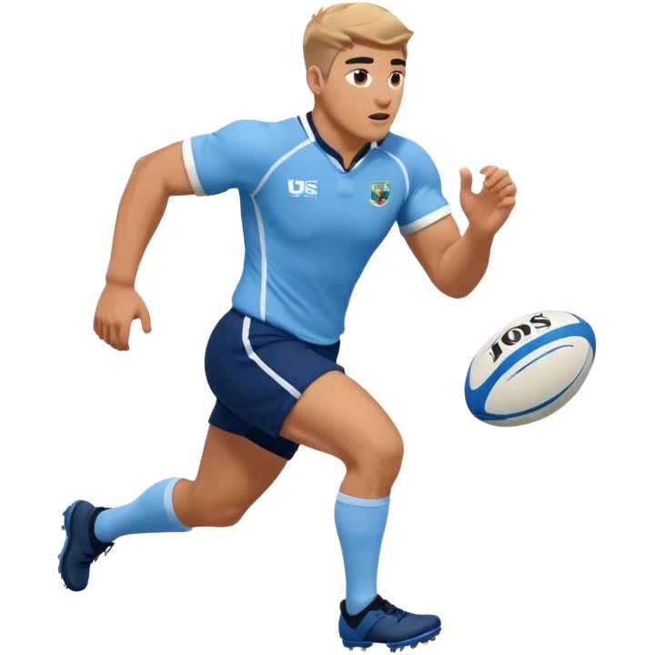 A rugby player running with the ball in sky blue kit & Navy shorts emoji