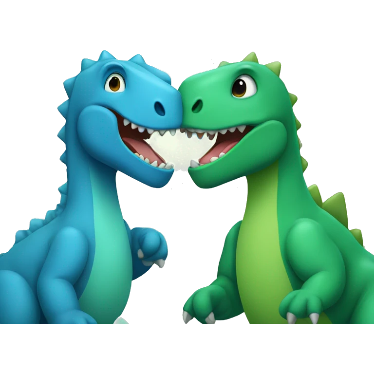 A blue and a green dinosaur being friends  emoji