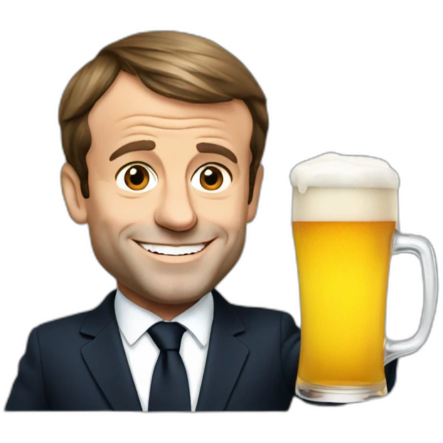 Emmanuel Macron holding a beer emoji
