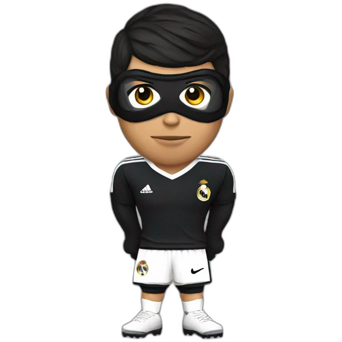 Ronaldo with real madrid shirt with a black mask emoji