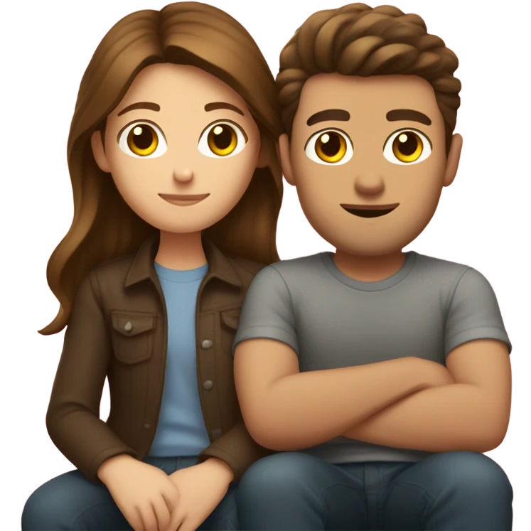 Brown haired girl sitting on brunette guys lap emoji