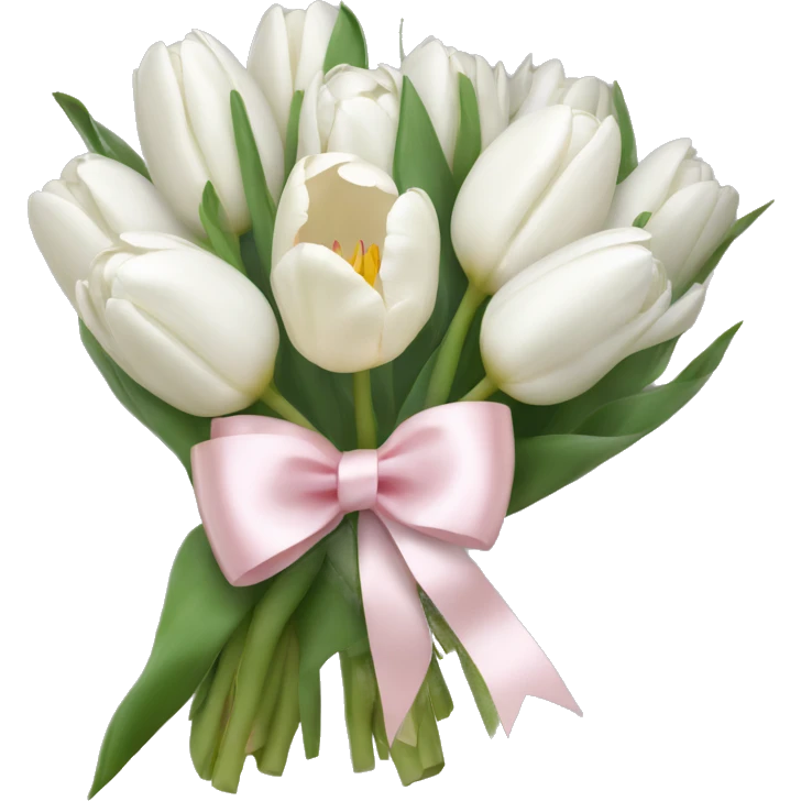 White tulips bouquet with light pink bow  emoji