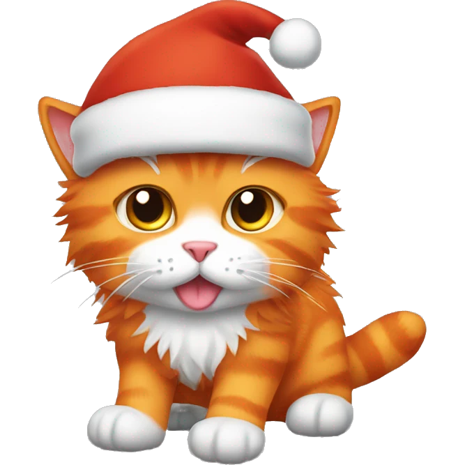 Orange fluffy cat wearing santa hat emoji