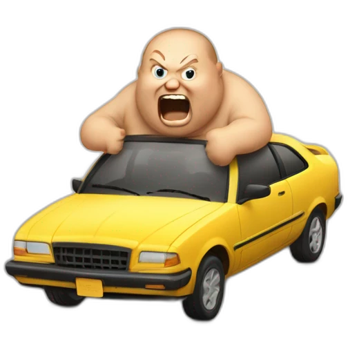 Fat man screaming at a car emoji
