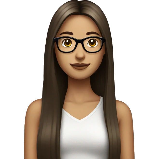 Pretty girl with long brown straight hair with black glasses emoji