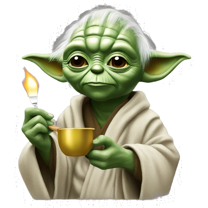 Yoda heating a spoon with a zippo  emoji