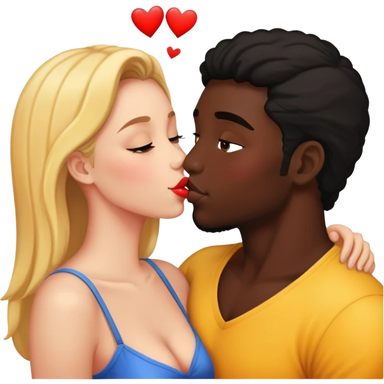 Two attractive people in love kissing, black emoji