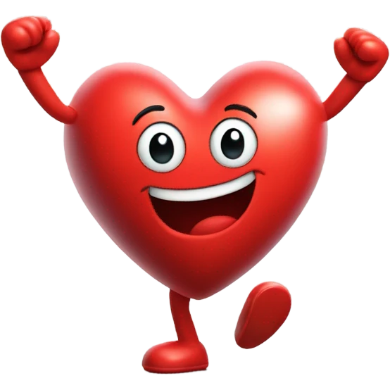 A heart emoji with legs and arm like the m&m mascot  emoji