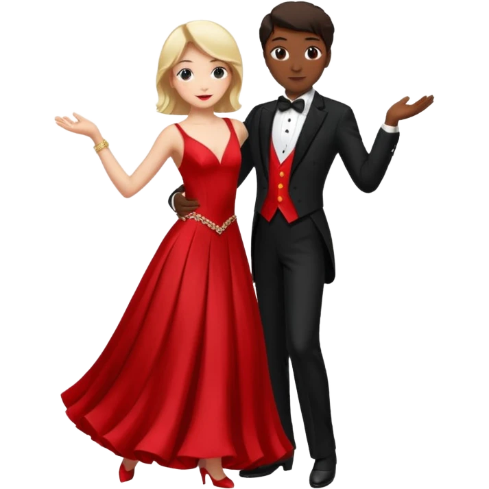 Ballroom dancing with girlred and boyblack  face two eachother  emoji