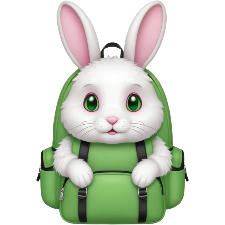 white rabbit wear green backpack emoji