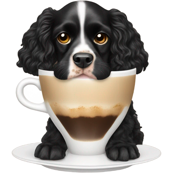 Black cocker spaniel drinking capucino emoji