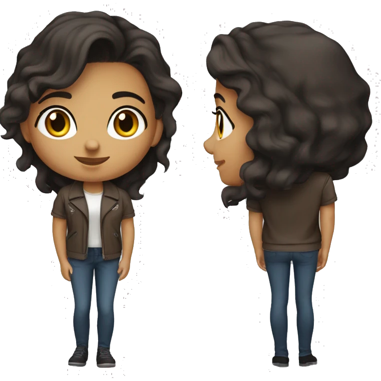 Girl, 25 years old, dark brown hair with wolf cut, brown eyes, medium nose, medium lips emoji