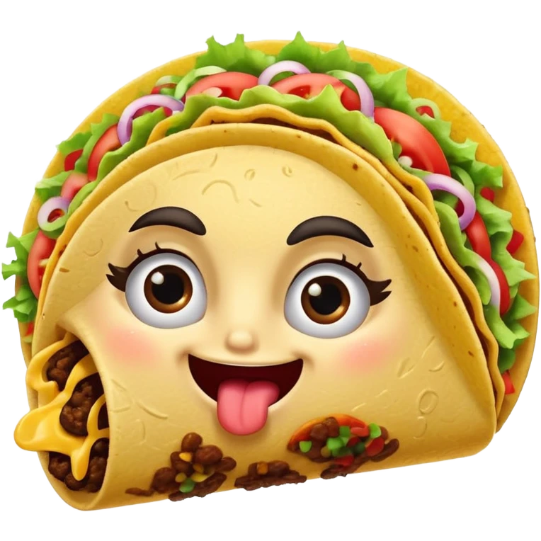 a taco with a flirty, sassy expression, exaggerated eyelashes, and a playful pose emoji