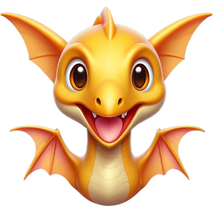 Cinematic Cute Pterodactyl Portrait Emoji, Head tilted playfully with a charming smile, featuring a diminutive, agile form with delicately curved wings and wide, sparkling eyes full of endearing wonder, Simplified yet irresistibly adorable features, highly detailed, glowing with a warm, inviting pastel glow, high shine, affectionate and lively, stylized with a touch of whimsical prehistoric charm, soft glowing outline, capturing the essence of a mischievous yet lovable Pterodactyl that seems as if it could flutter out of the screen into your arms! emoji
