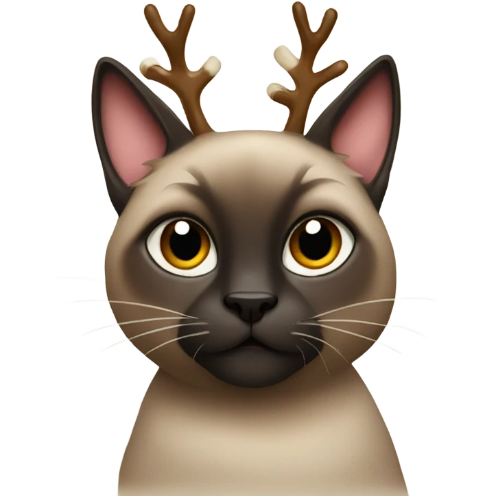 Dark Siamese cat with reindeer Christmas antlers emoji
