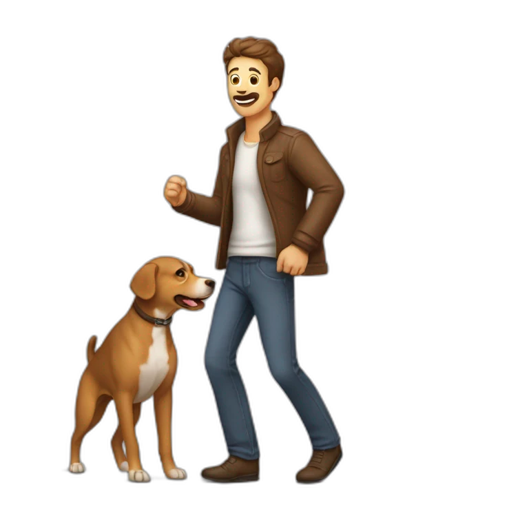 Homme qui se fait poursuivre pars un chien emoji