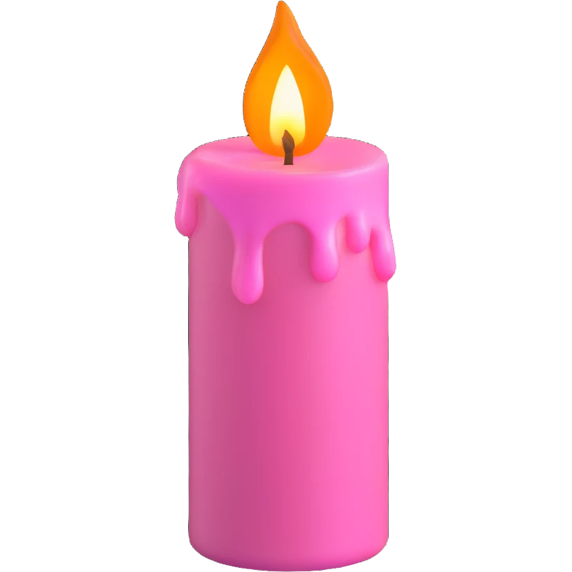 A pink candle with a flame on it, viewed from 10 degrees from above. emoji