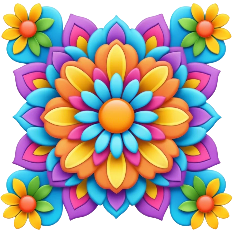 3D, psychedelic colored hippie style flower border  emoji