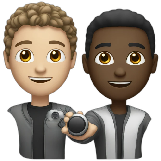 A black guy and a white guy giving hi-fi emoji
