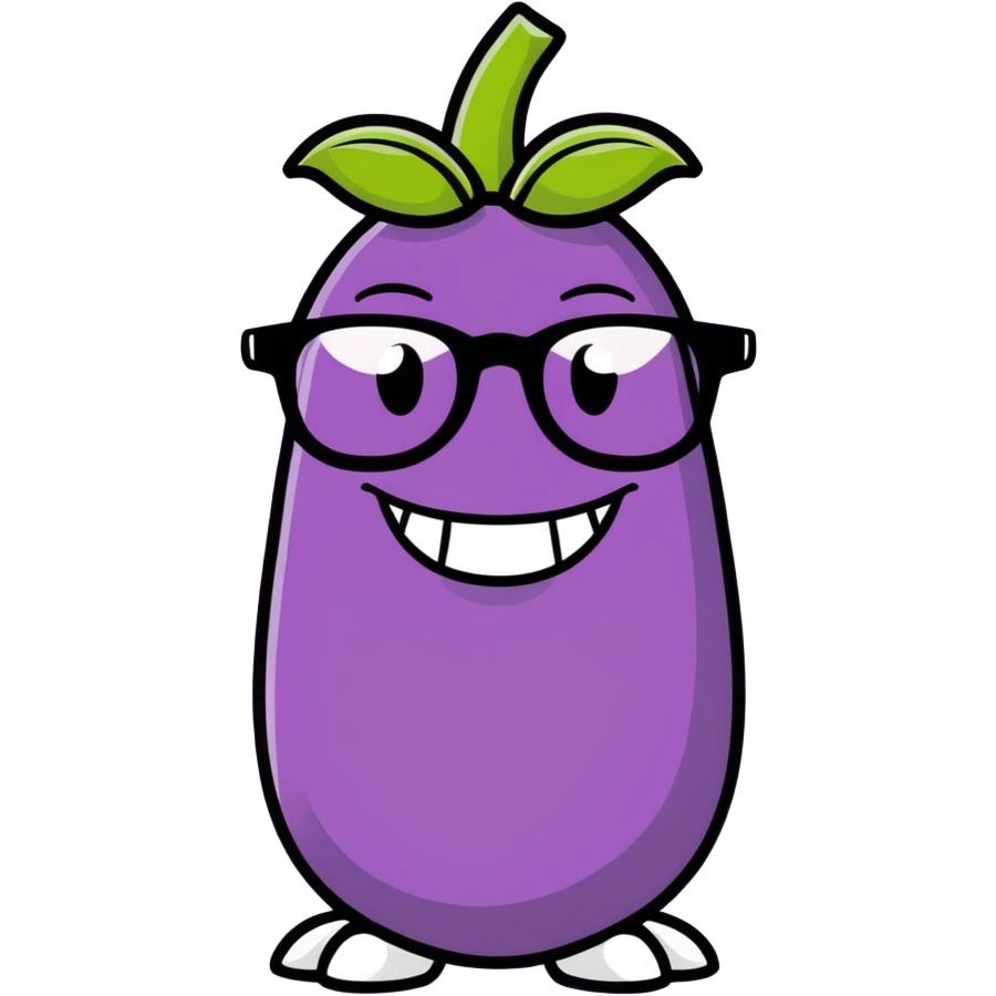 eggplant with nerdy glasses and goofy teeth emoji