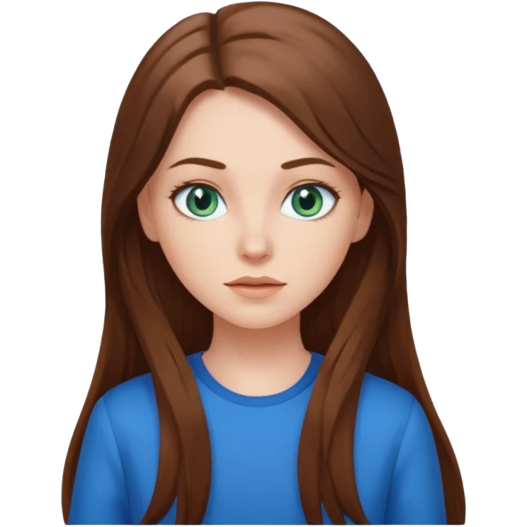 Bigger white girl with blue green eyes. with brown long hair and blue clothes  emoji