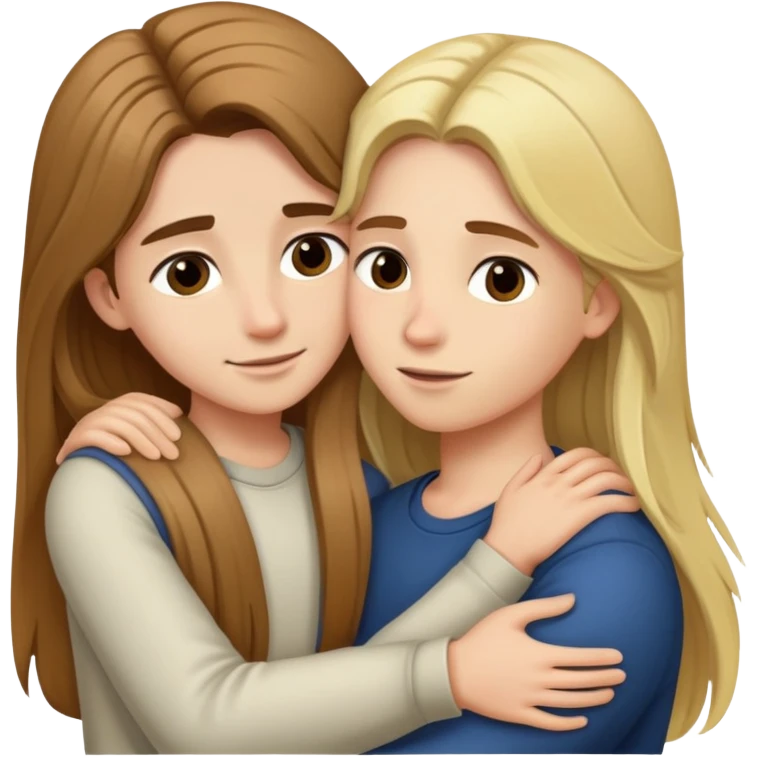 girl with long brown hair hugging boy with blonde stylish hair emoji