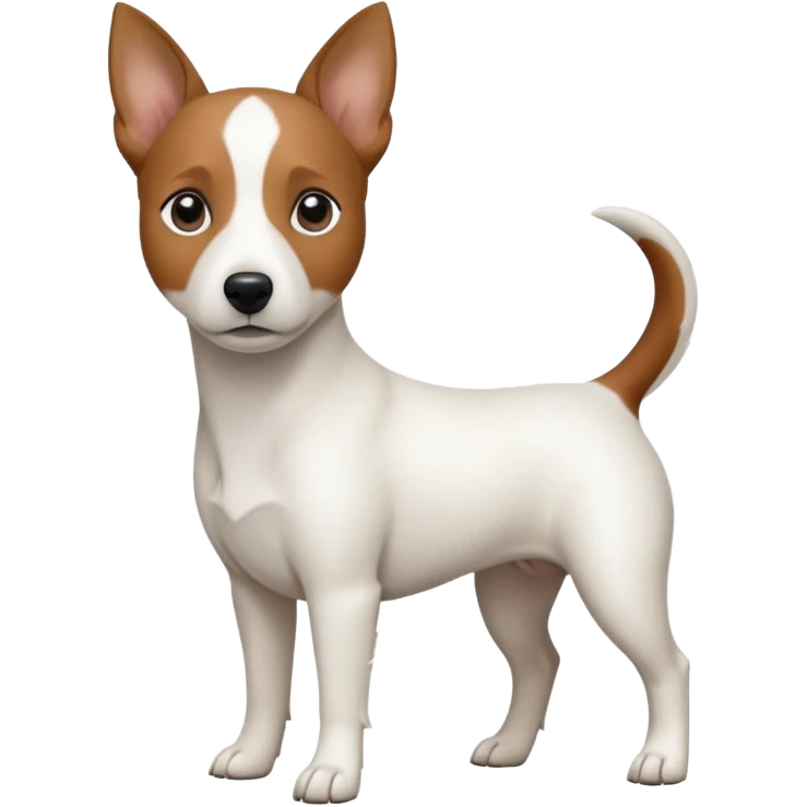 a fully white jack russell the size of a kelpie with a half white face emoji
