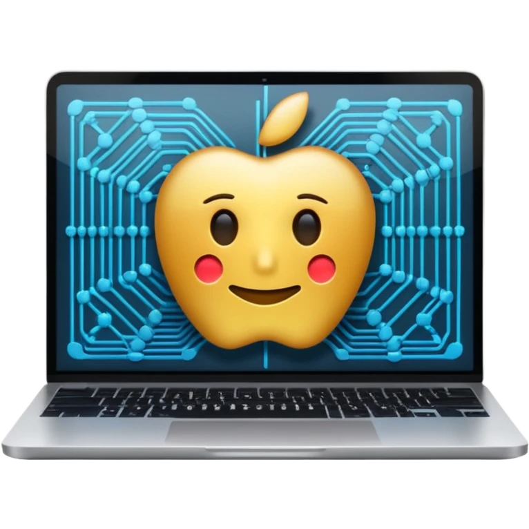 laptop displaying AI neural network, representing AI software development, apple style emoji emoji