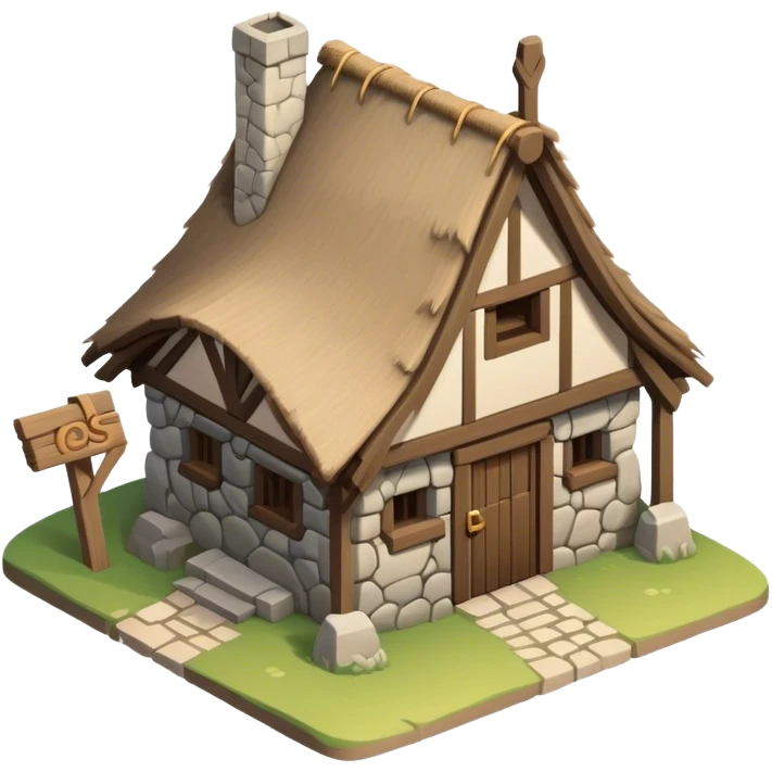 isomeetric one-story medieval shack building emoji