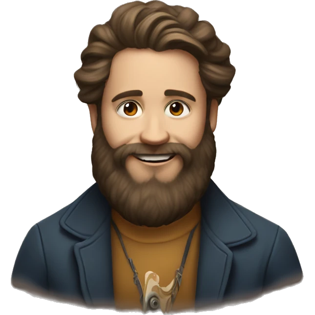 portrait of a bearded boy spinning music emoji